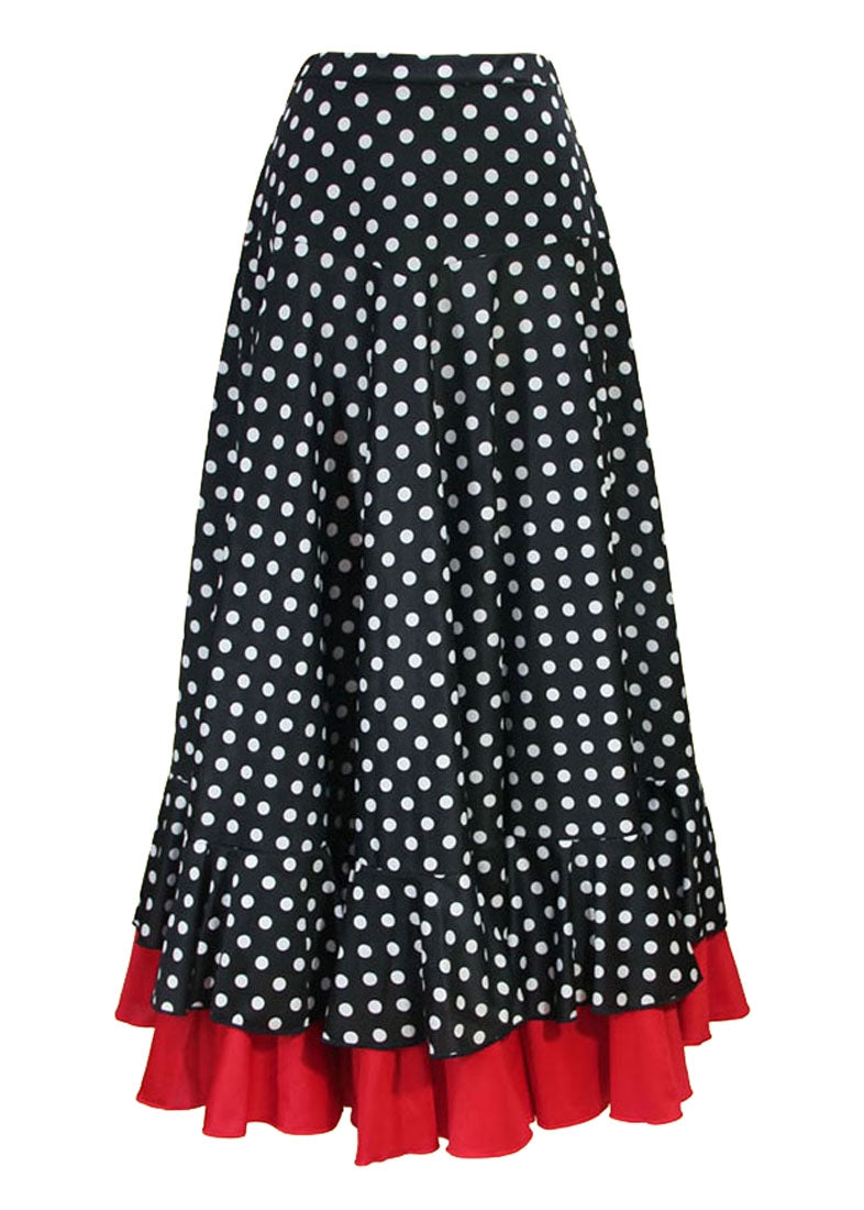 Falda flamenco negra con lunares blanco y volante rojo