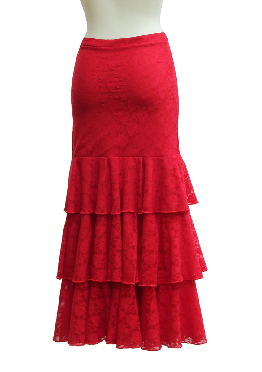 Falda Flamenco de Encaje rojo