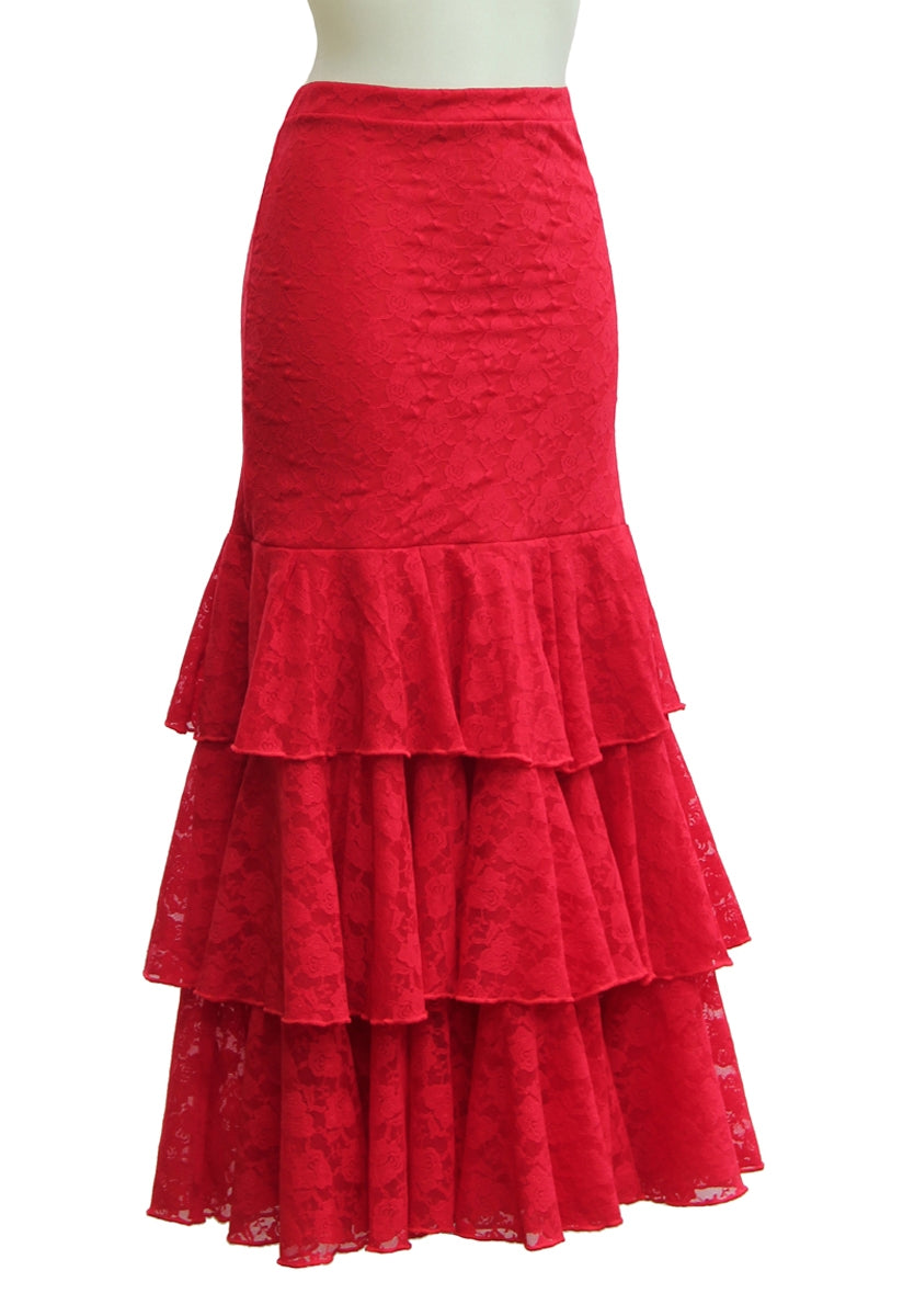 Falda Flamenco de Encaje rojo