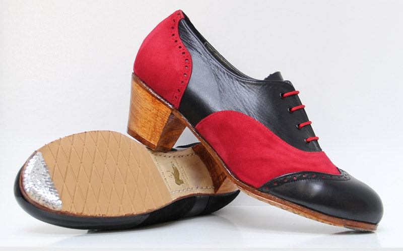 Professional Shoe Combined Black Leather and Red Suede
