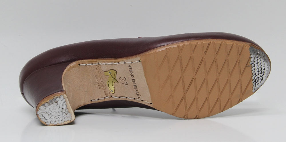 Zapato de baile flamenco profesional piel burdeos