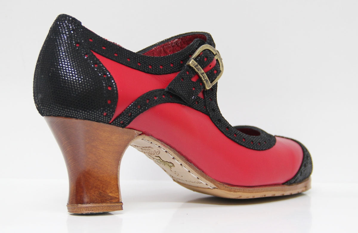 Chaussure de danse flamenco professionnelle en cuir rouge et noir