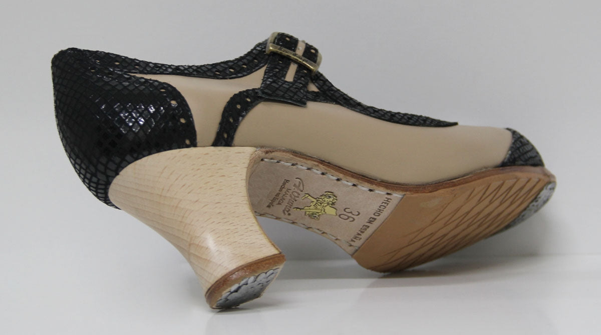 Zapato de Baile Flamenco Profesional Combinado Piel Beige y Negro