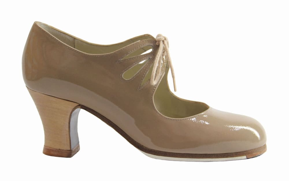 Chaussure de danse flamenco professionnelle en cuir verni beige