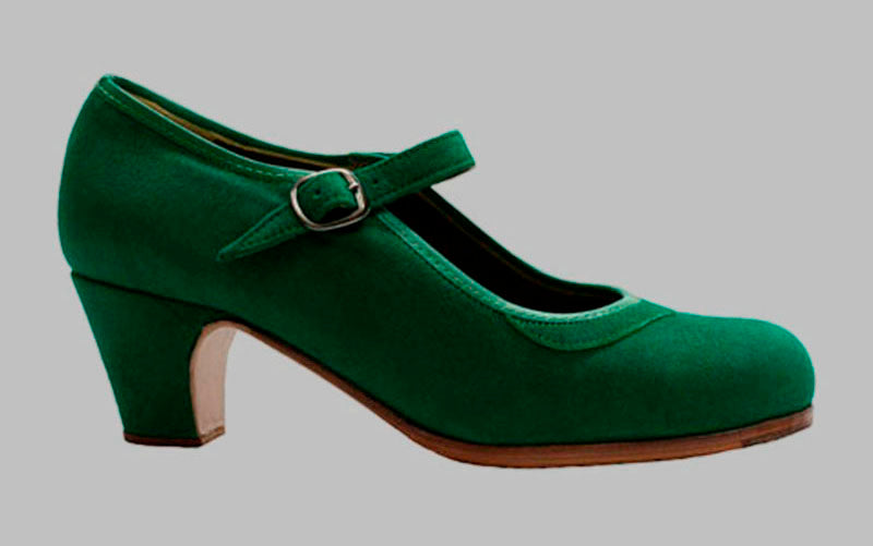 Chaussure de danse flamenco professionnelle en cuir suédé vert