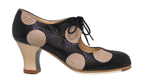Zapato De Baile Flamenco Profesional Fantasía Negro y Beige