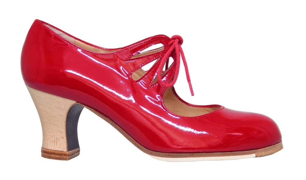 Chaussure de danse flamenco professionnelle en cuir verni rouge