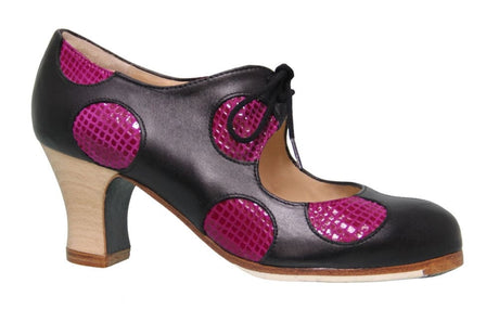 Chaussure de danse flamenco professionnelle en cuir noir et fantaisie