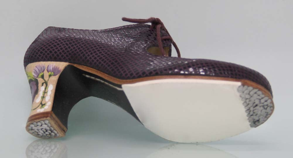 Professional Flamenco Dance Shoe Fantasy Snake Wine Color