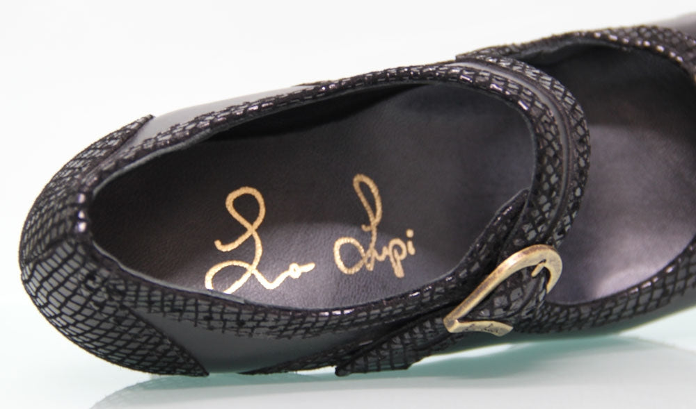 Chaussure de danse flamenco professionnelle combinée cuir noir et fantaisie