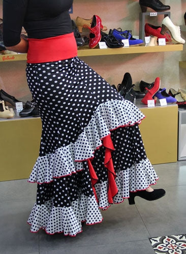 Falda Flamenco Negra Lunares y Volantes