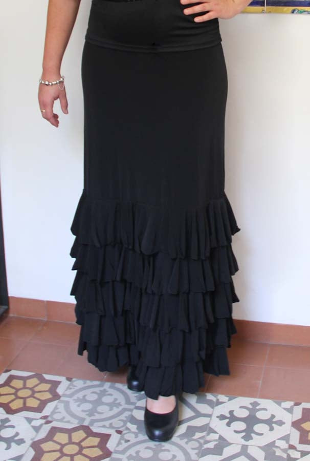 Jupe flamenco Zagra noire à 5 volants
