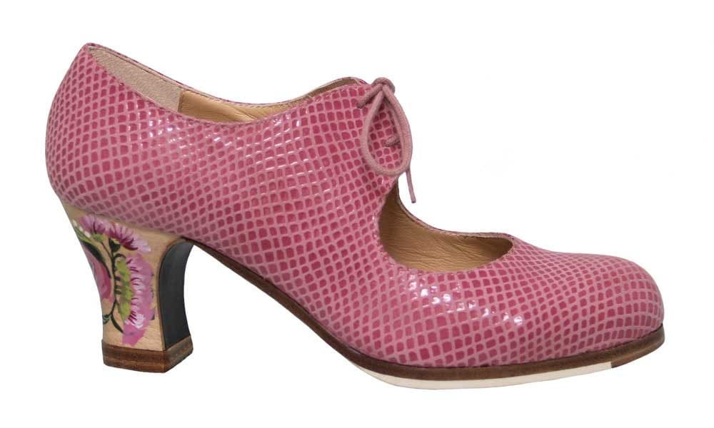Chaussure de danse flamenco professionnelle rose serpent fantaisie