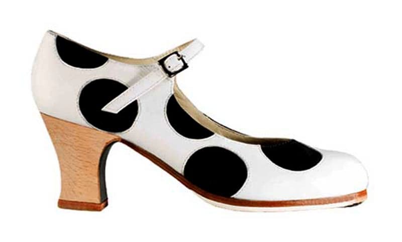 Chaussure de danse flamenco professionnelle en cuir blanc à pois