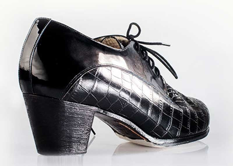 Chaussure de flamenco professionnelle combinée en coco et cuir verni noir