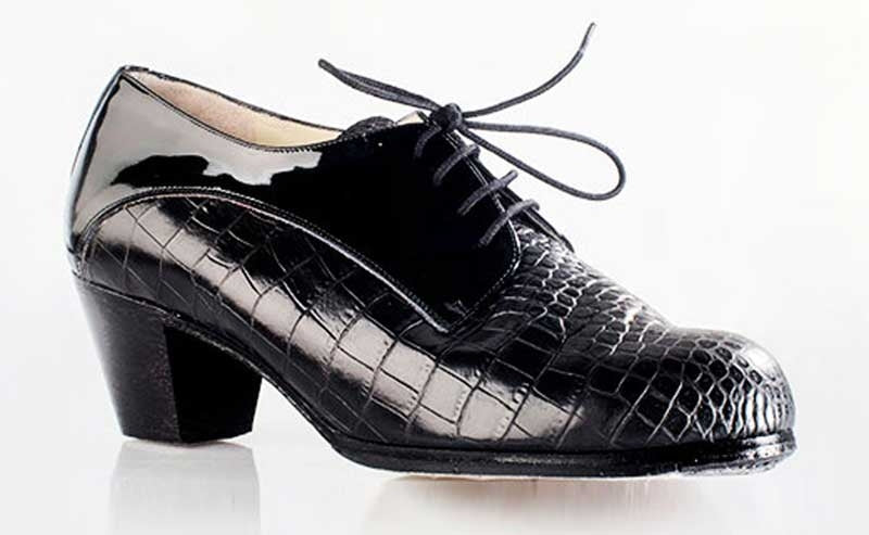 Chaussure de flamenco professionnelle combinée en coco et cuir verni noir