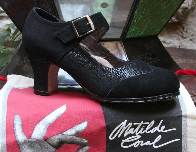Chaussure de danse flamenco professionnelle en daim et noir fantaisie