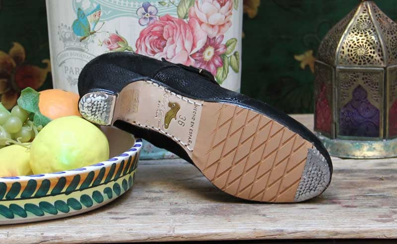 Chaussure de danse flamenco professionnelle en daim et noir fantaisie
