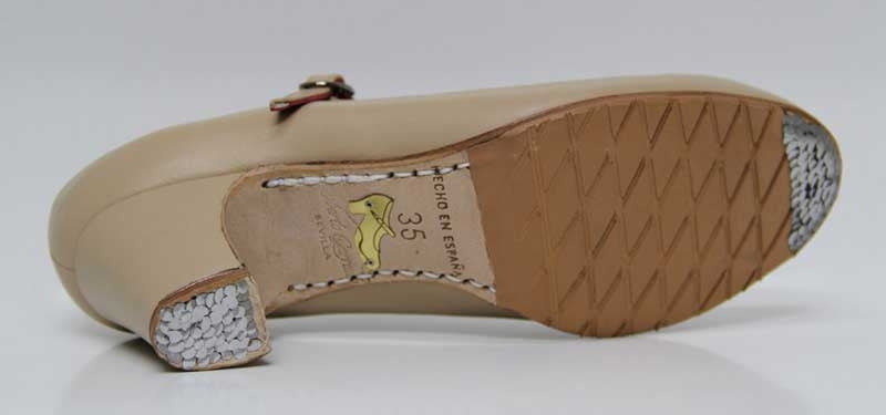 Chaussure de danse flamenco professionnelle en cuir beige