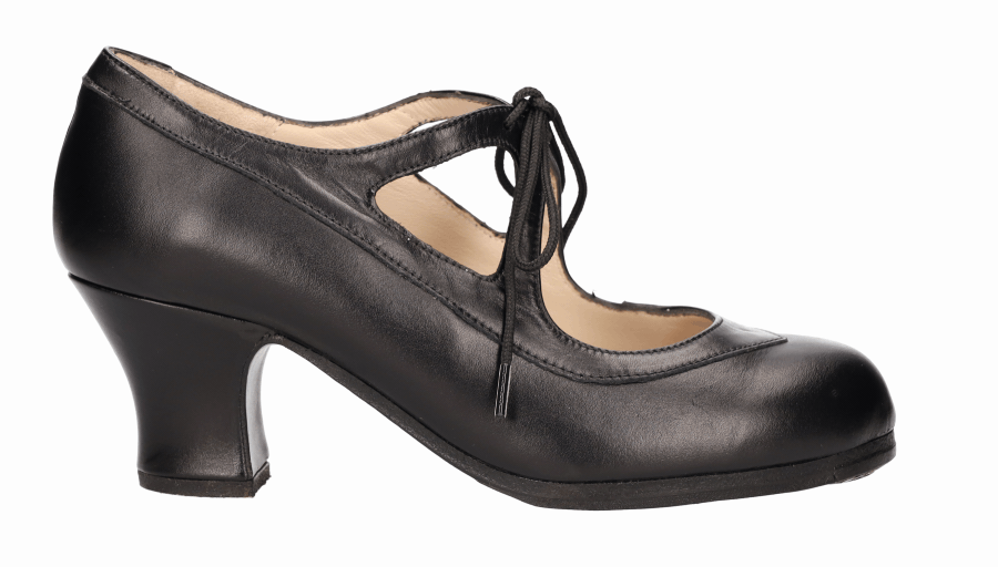 Zapato de baile flamenco profesional piel negro y cordones