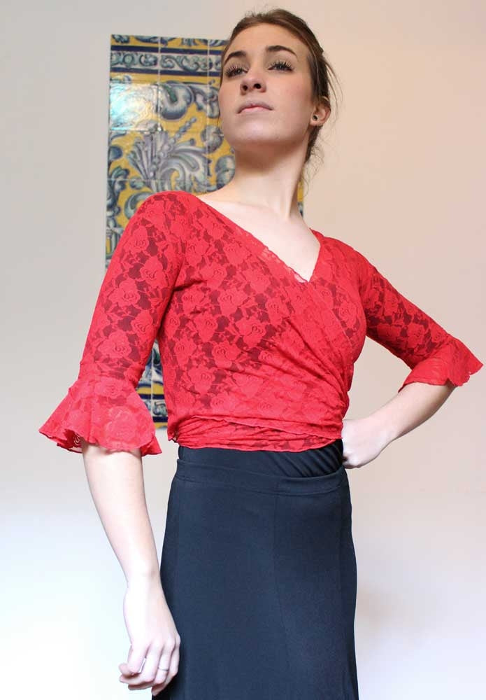 Cárdigan Flamenco Encaje Rojo Señora