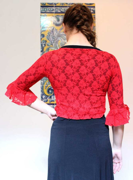 Cardigan flamenco en dentelle rouge pour femme