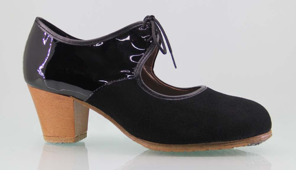 Zapato de baile flamenco profesional ante y charol negro