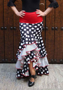 Black Flamenco Skirt with Polka Dots and Ruffles
