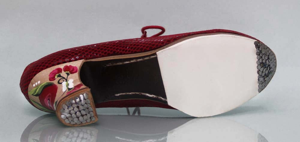 Zapato de baile flamenco profesional fantasía serpiente rojo