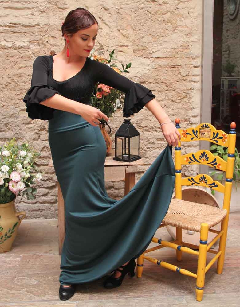 Jupe flamenco ajustée vert bouteille