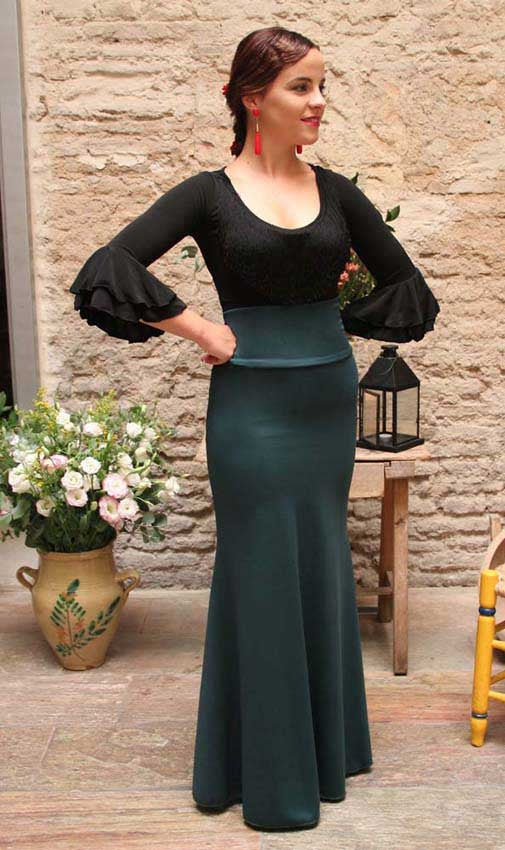 Jupe flamenco ajustée vert bouteille
