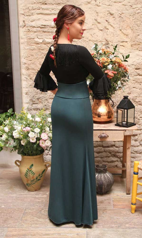 Falda Flamenco Verde Botella Entallada