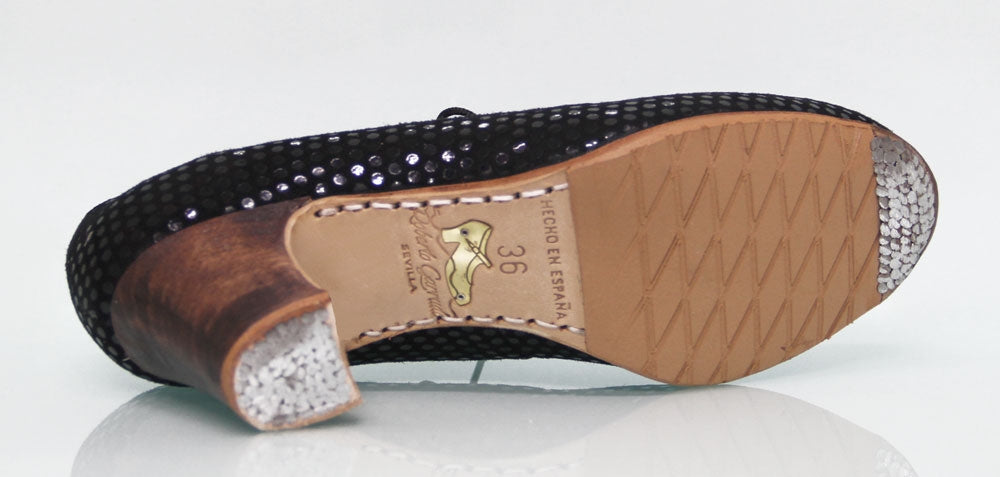 Zapato de baile flamenco profesional piel fantasía negra
