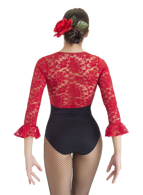 Justaucorps de flamenco noir avec dentelle rouge