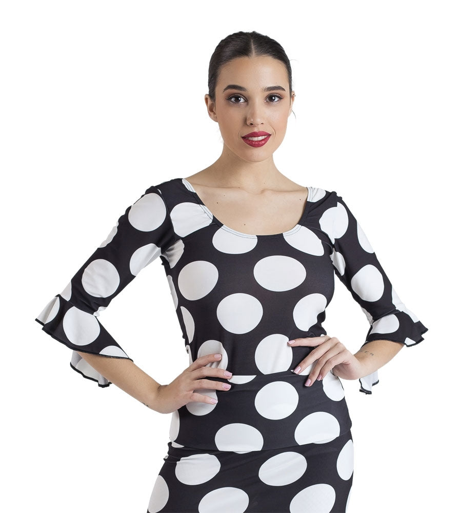 Top Flamenco Negro Lunares Blancos