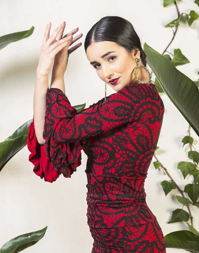 Top flamenco estampado rojo