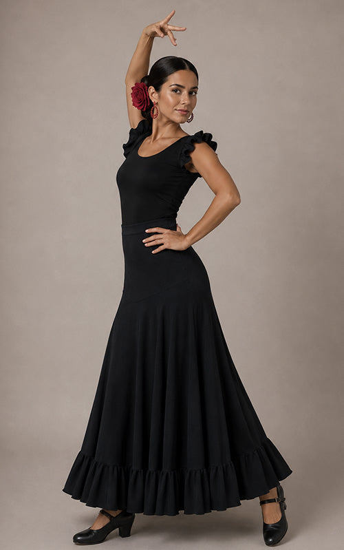 Falda flamenco negra con canesú y 1 volante