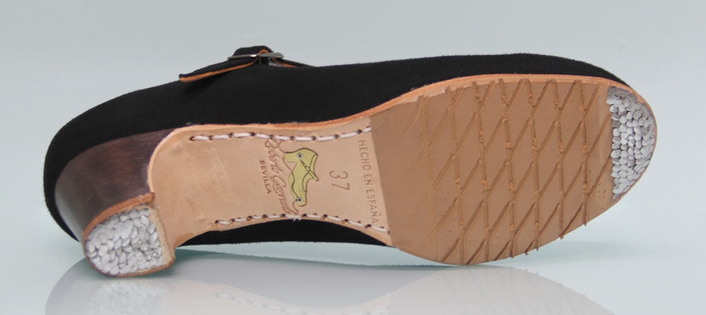 Chaussure de danse flamenco professionnelle en cuir noir avec boucle