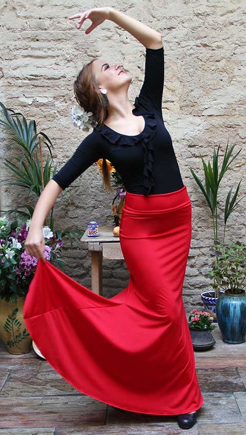 Jupe flamenco à godets rouges