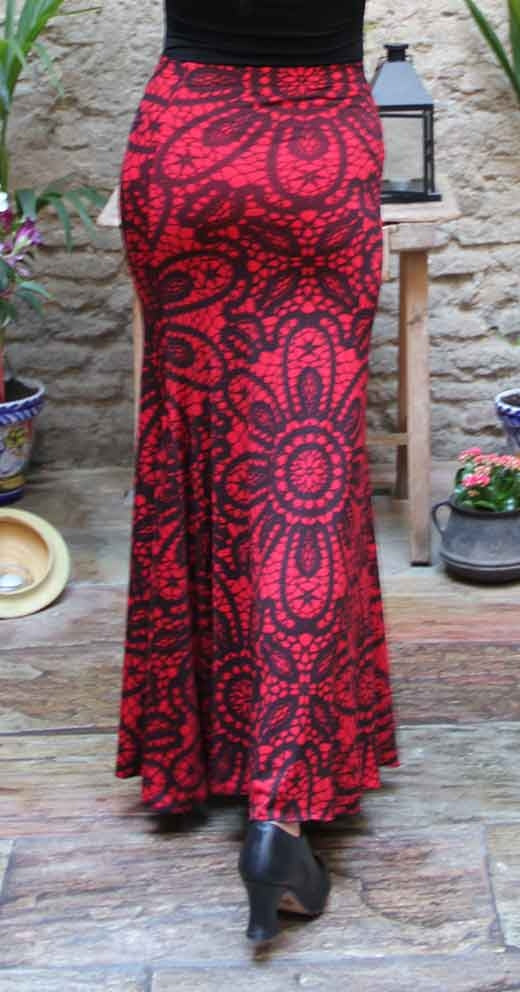 Falda Flamenco Estampado Rojo