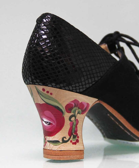 Zapato de Baile Flamenco Profesional Ante y Fantasía Serpiente Negra