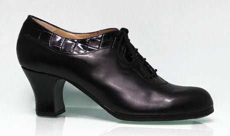 Zapato de baile Flamenco Profesional Abotinado combinado piel negro y coco