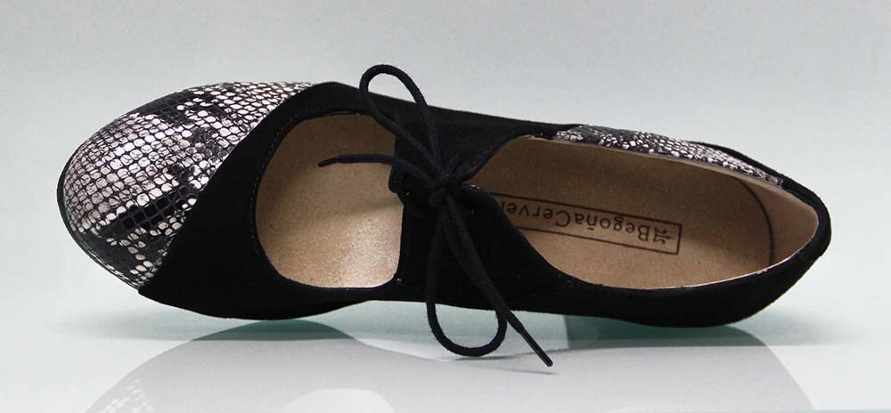 Zapato de Baile Flamenco Profesional Combinado Ante Negro y Piel Fantasía Serpiente