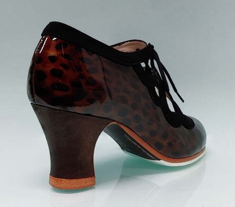 Zapato de Baile Flamenco Profesional Combinado Charol Anacarado Marrón y Ante Negro