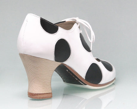 Zapato De Baile Flamenco Profesional con Cordones Blanco y Negro