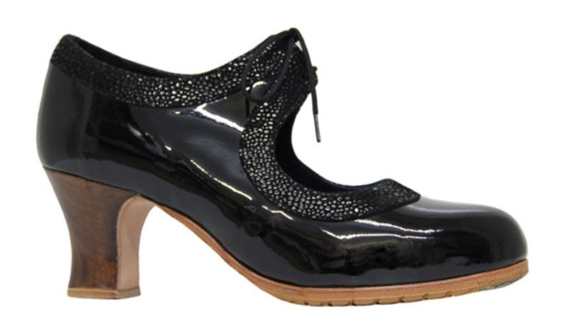 Zapato de baile flamenco profesional charol negro