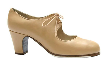 Zapato de baile flamenco profesional piel beige cordones