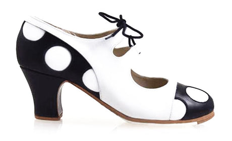 Zapato de Baile Flamenco Profesional Combinado Piel Blanco y Negro