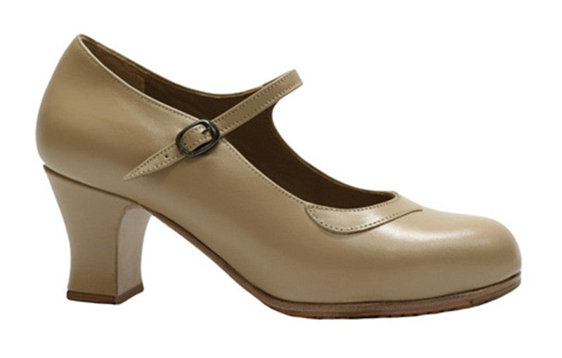 Zapato de baile flamenco profesional piel beige