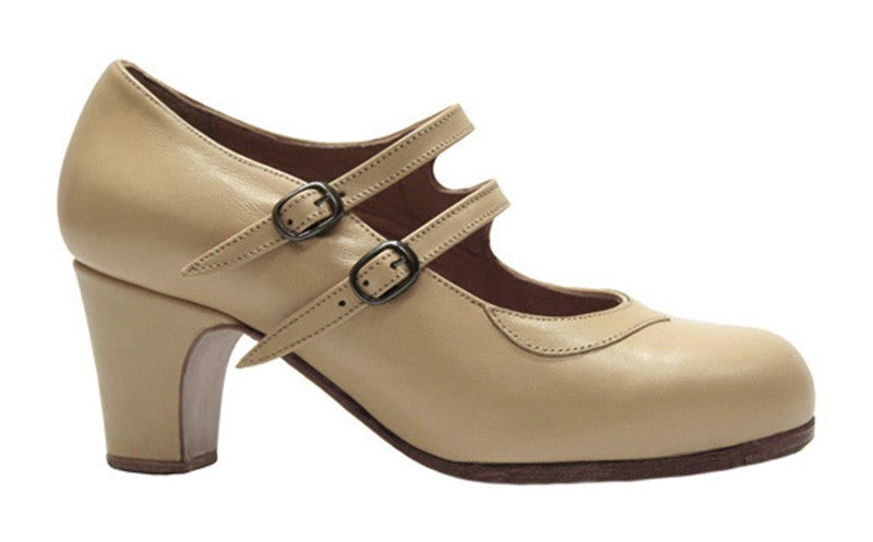Zapato de baile flamenco profesional piel beige